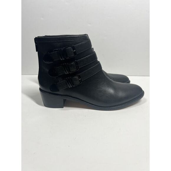 Loeffler Randall Fenton Leather Boots Size 9.5 Black Buckles Booties - Picture 1 of 7